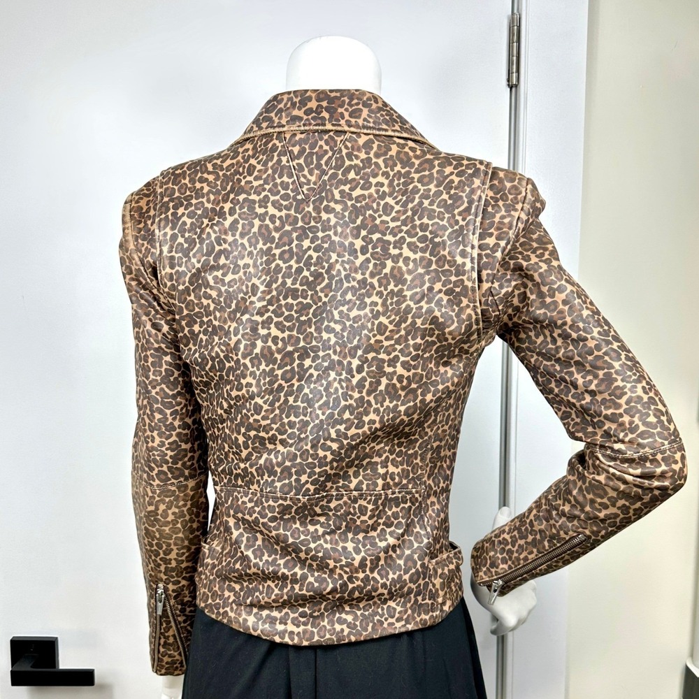 Leopard Print Leather Jacket Small Belted Moto Grunge Edgy Streetwear Festival - Picture 2 of 12